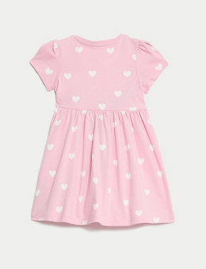 Pure Cotton Heart Print Dress (0-3 Yrs) Image 2 of 3