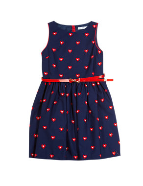 Pure Cotton Heart Print Prom Dress with Belt (5-14 Years) Image 2 of 3