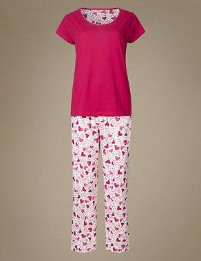 Pure Cotton Heart Print Pyjama Set Image 2 of 5