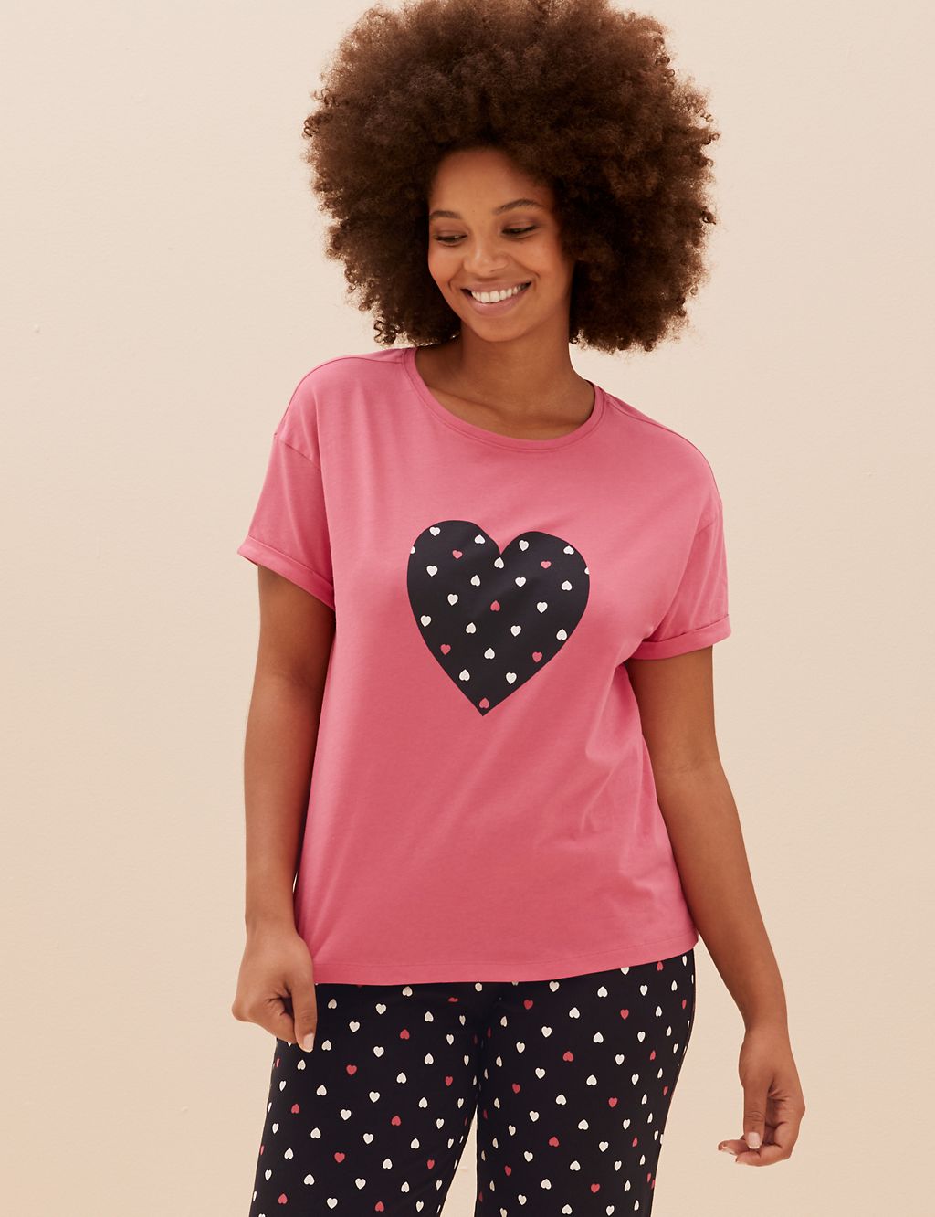 Pure Cotton Heart Print Pyjama Set 3 of 5