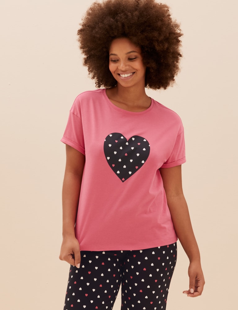 Pure Cotton Heart Print Pyjama Set, M&S Collection