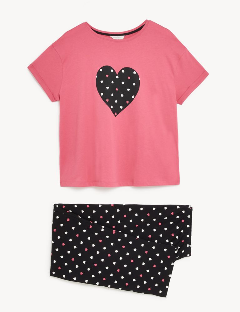Pure Cotton Heart Print Pyjama Set 2 of 5
