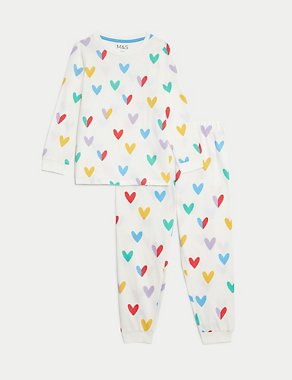 Pure Cotton Heart Print Pyjamas (1-8 Yrs) Image 2 of 5