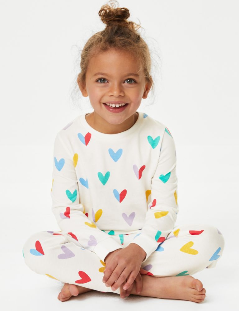 Pure Cotton Heart Print Pyjamas (1-8 Yrs) 1 of 5