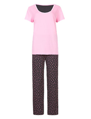 Pure Cotton Heart Print Pyjamas with StayNEW™ Image 2 of 6