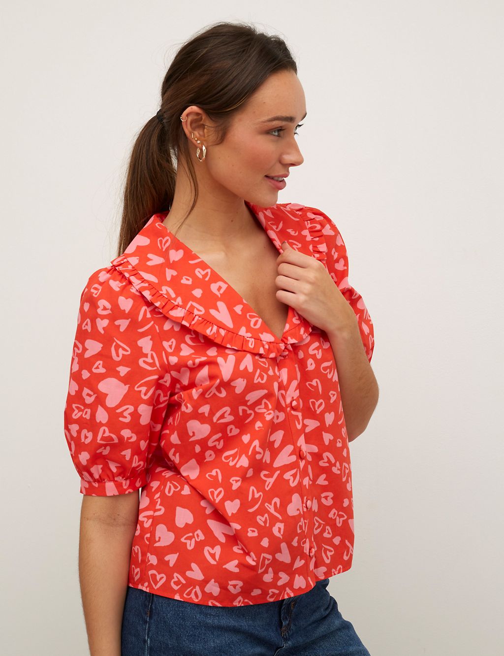 Pure Cotton Heart Print Smocked Blouse 2 of 4