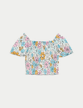 Pure Cotton Heart Shirred Top (6-16 Yrs) Image 2 of 5