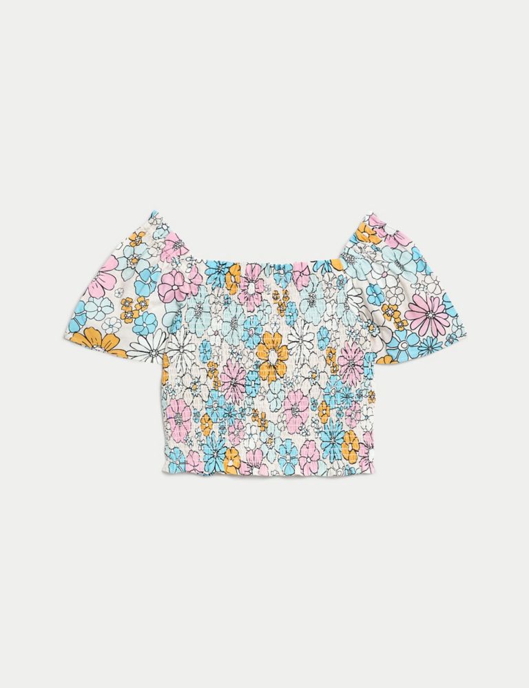Pure Cotton Heart Shirred Top (6-16 Yrs) 2 of 5