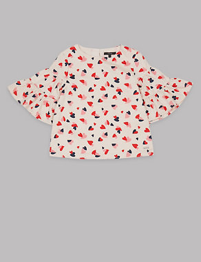 Pure Cotton Heart Woven Top (3-16 Years) Image 2 of 3
