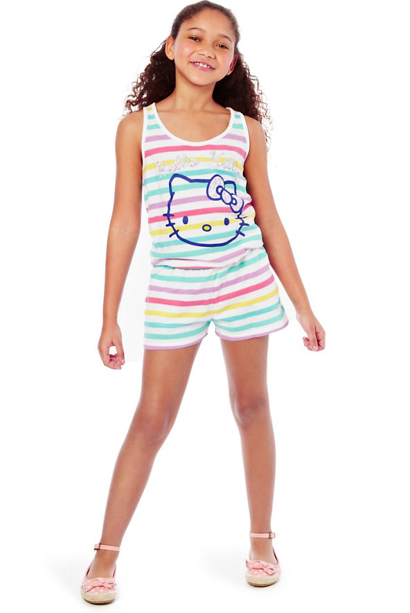 Pure Cotton Hello Kitty Striped Playsuit Image 1 of 1