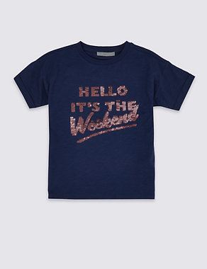 Pure Cotton Hello Weekend T-Shirt (3-16 Years) Image 2 of 4