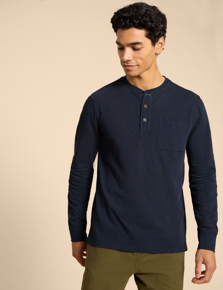 Pure Cotton Henley Long Sleeve T-Shirt 1 of 6