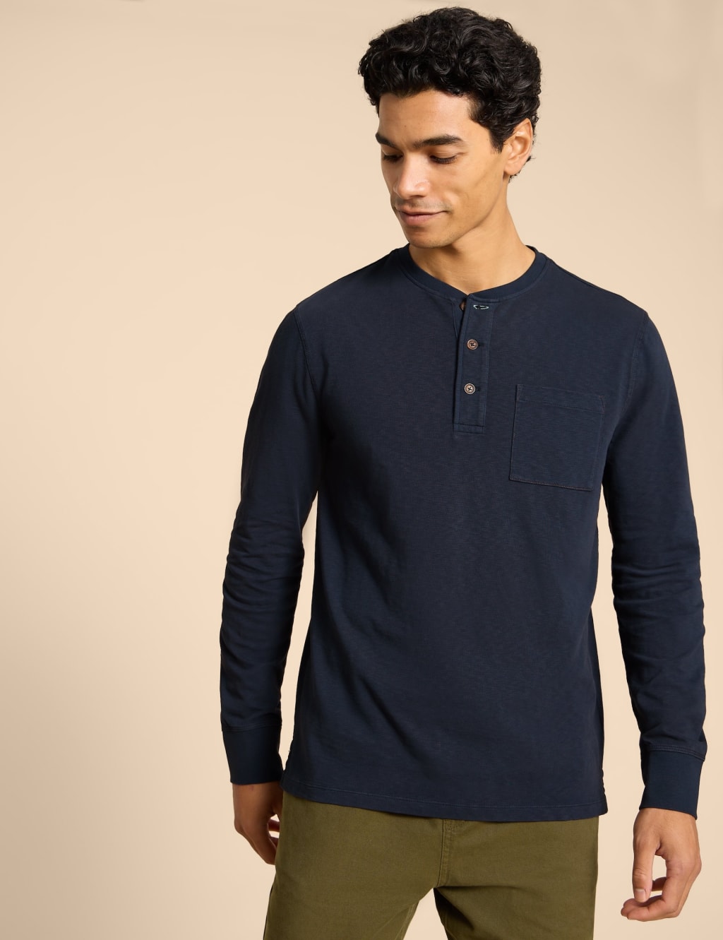 Pure Cotton Henley Long Sleeve T-Shirt 3 of 6