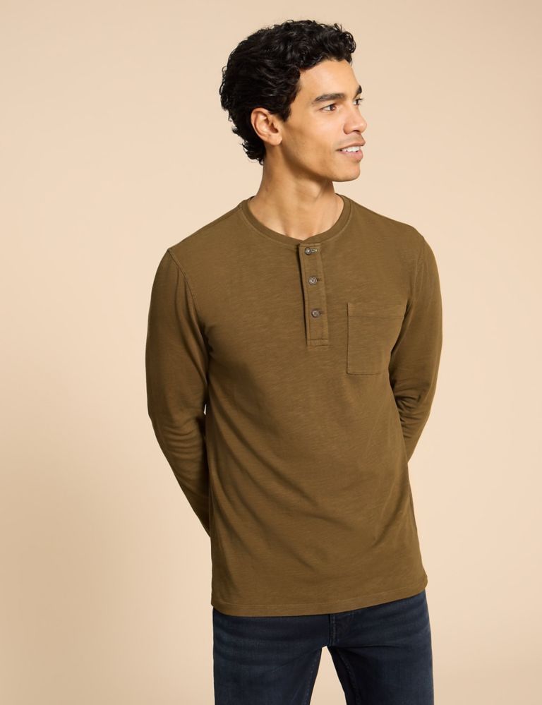 Pure Cotton Henley Long Sleeved T-Shirt