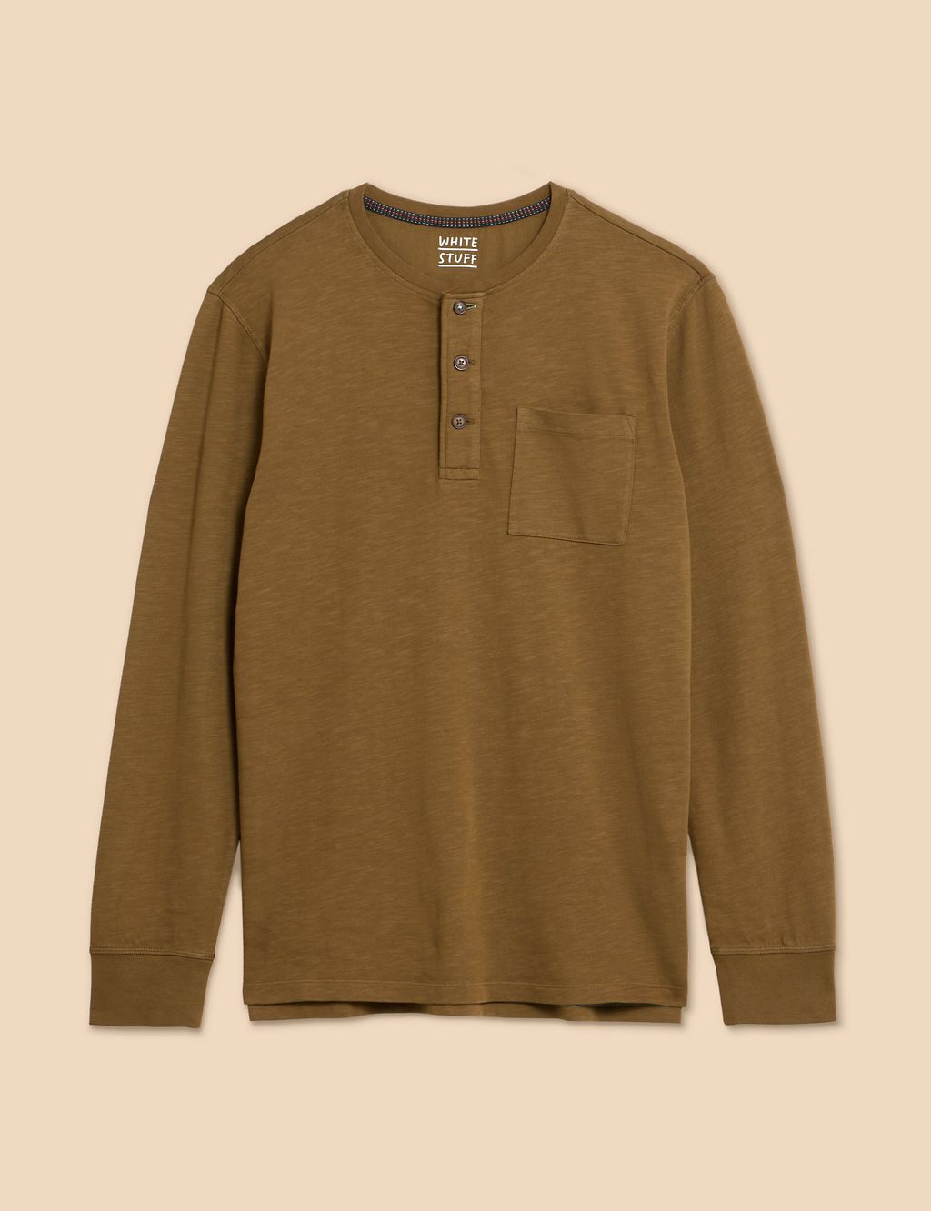 Pure Cotton Henley Long Sleeved T-Shirt 1 of 6