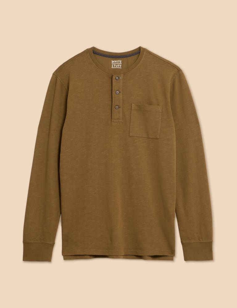 Pure Cotton Henley Long Sleeved T-Shirt