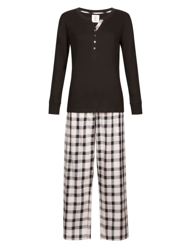 Pure Cotton Henley Neck Checked Pyjamas 2 of 5