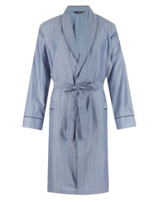 Pure Cotton Herringbone Striped Dressing Gown Image 2 of 5
