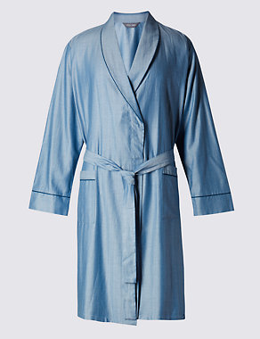 Pure Cotton Herringbone Striped Dressing Gown Image 2 of 4