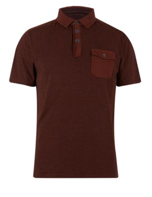 Pure Cotton Herringbone Tailored Fit Textured Polo Shirt Image 2 of 5