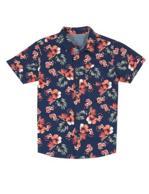 Pure Cotton Hibiscus Print Shirt (5-14 Years) | M&S