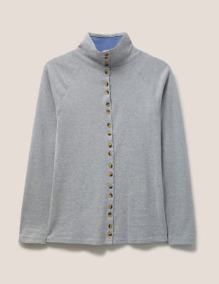 Pure Cotton High Neck Button Through Jumper Image 2 of 5