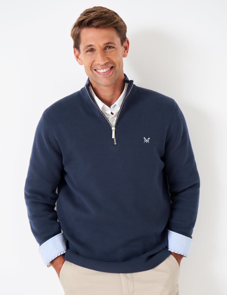 Pure Cotton High Neck Half Zip Jumper Crew Clothing M S