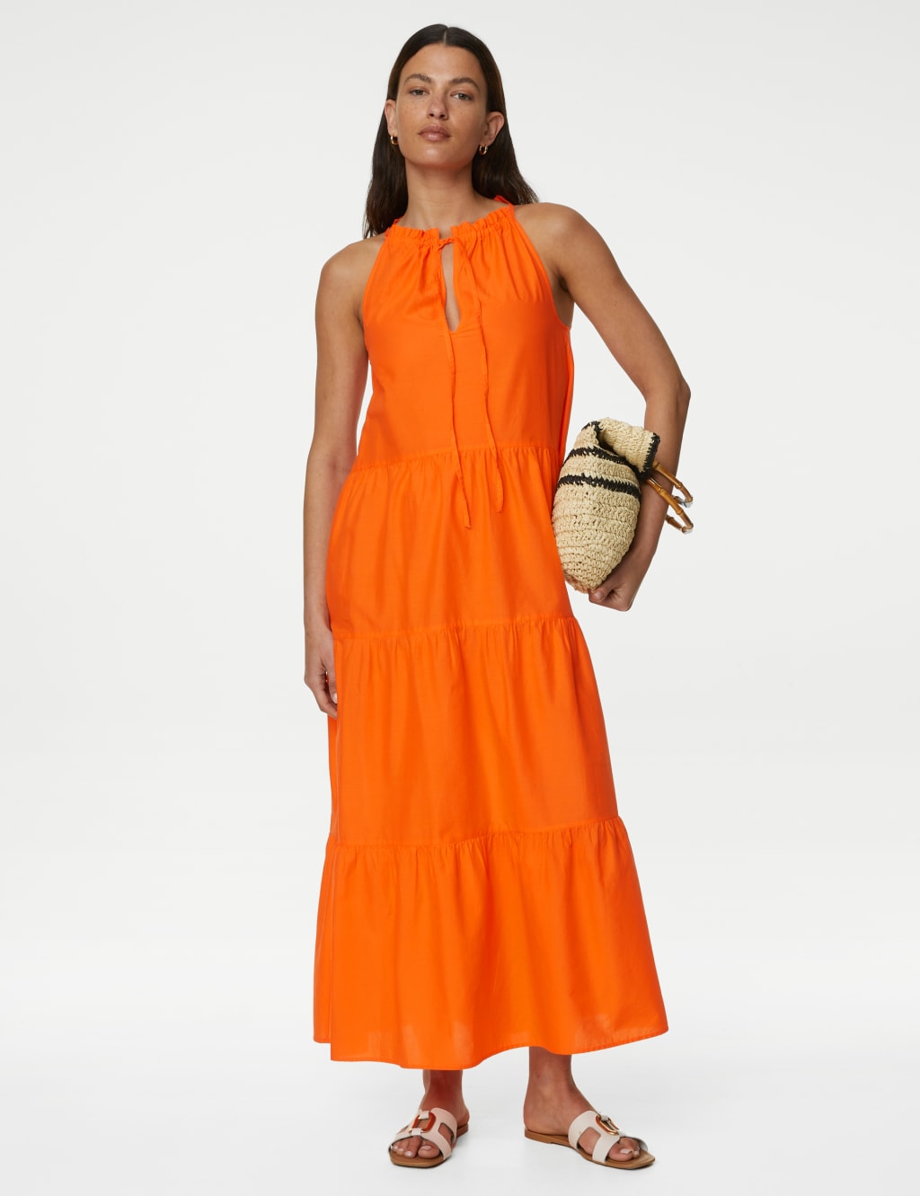 Pure Cotton High Neck Midaxi Beach Dress M&S Collection M&S