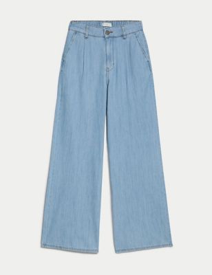 Pure Cotton High Waisted Wide Leg Jeans Image 2 of 7