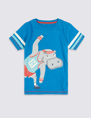 Pure Cotton Hippo Print T-Shirt with Fun Mouth Flap (1-7 Years) Image 2 of 4
