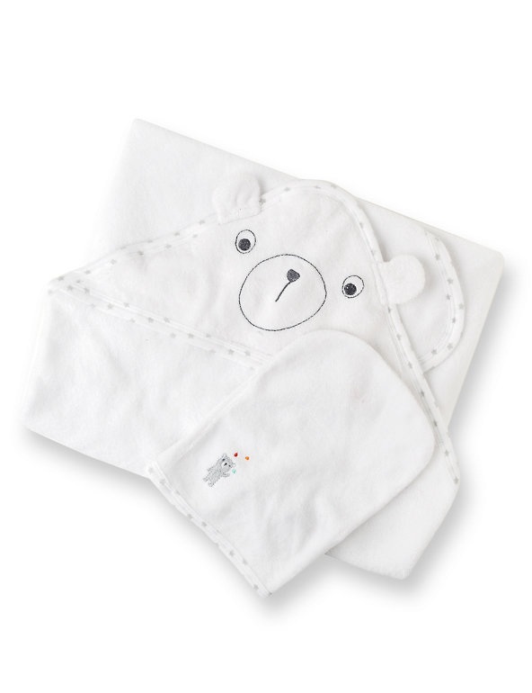Pure Cotton Hooded Bear Towel & Wash Mitt Image 1 of 2