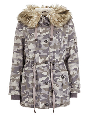 Pure Cotton Hooded Camouflage Parka Image 2 of 10