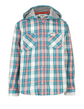 Pure Cotton Hooded Checked Shirt (5-14 Years) Image 2 of 6