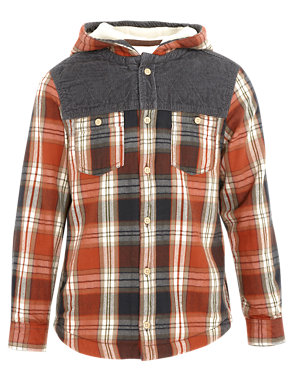 Pure Cotton Hooded Fleece Checked Shirt Image 2 of 6