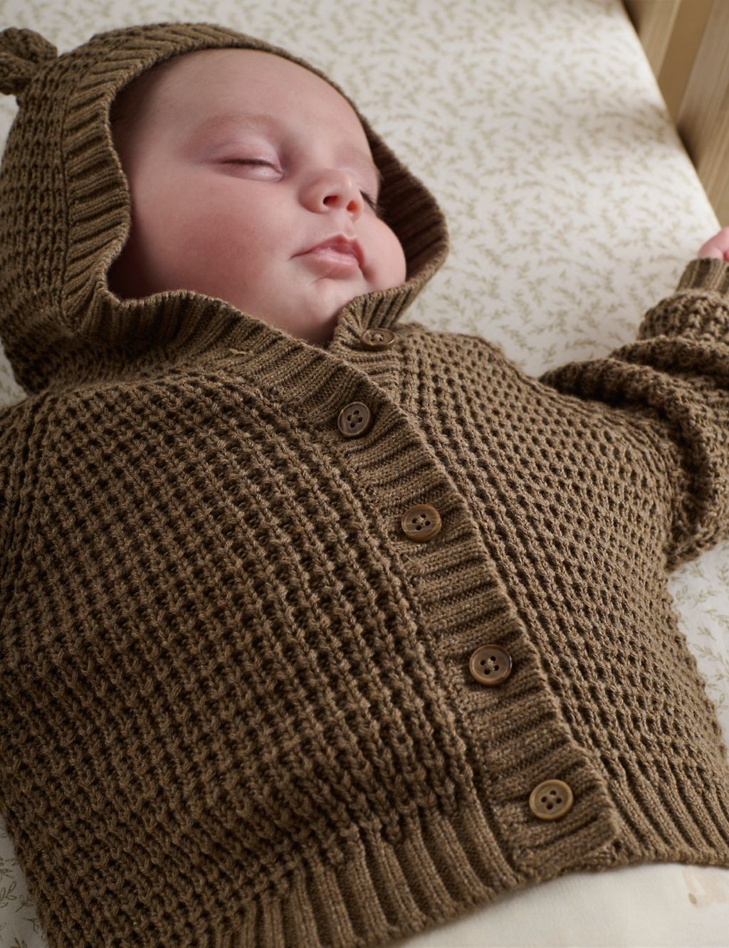 Pure Cotton Hooded Knitted Cardigan (7lbs-12 Mths) 2 of 4