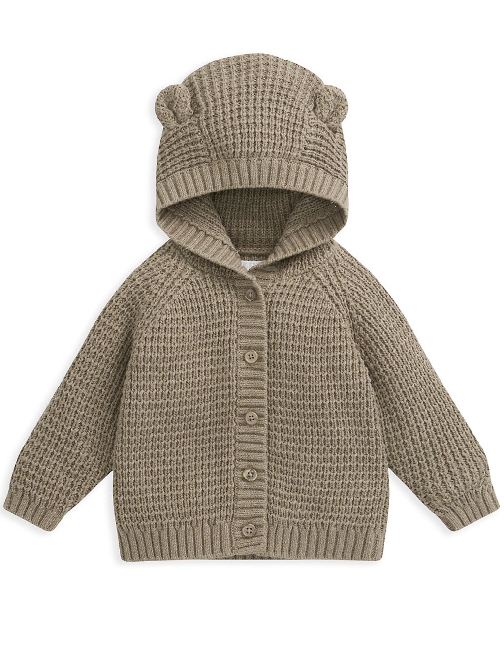 Pure Cotton Hooded Knitted Cardigan (7lbs-12 Mths) 1 of 4