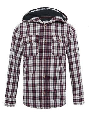 Pure Cotton Hooded Lined Checked Shirt Image 2 of 4