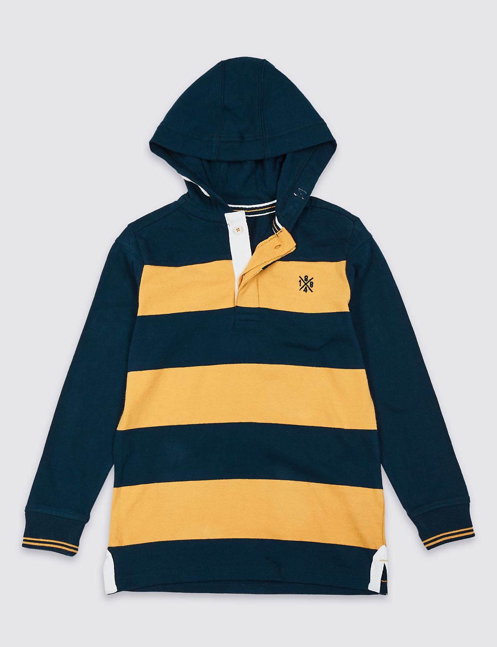 Pure Cotton Hooded Rugby Top (3-16 Years) 1 of 5