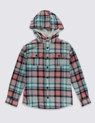 Pure Cotton Hooded Shirt (5-14 Years) Image 1 of 2