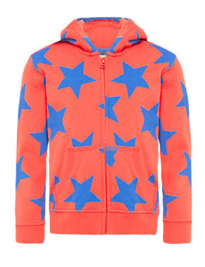 Pure Cotton Hooded Star Print Sweat Top Image 2 of 5