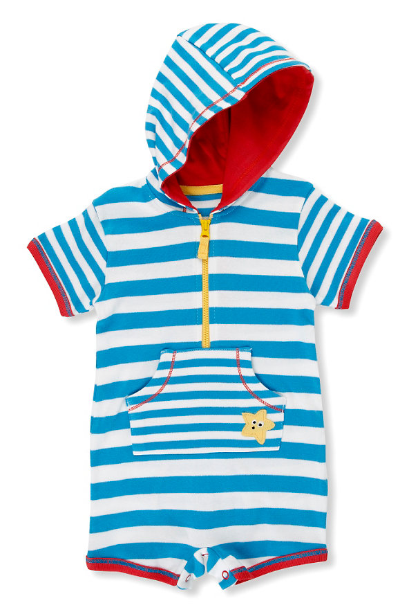 Pure Cotton Hooded Striped All-in-One Image 1 of 1
