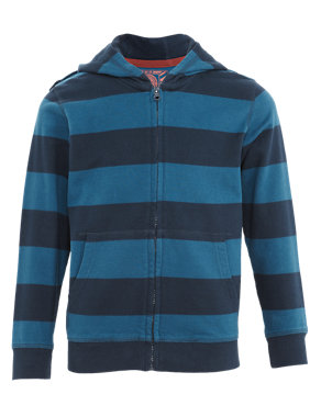 Pure Cotton Hooded Striped Sweat Top Image 2 of 5