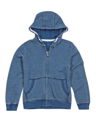 Pure Cotton Hooded Striped Sweatshirt (5-14 Years) Image 2 of 3