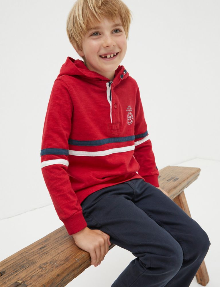 Pure Cotton Hooded Striped T-Shirt (3-13 Yrs) 2 of 4