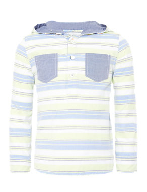 Pure Cotton Hooded Striped Top Image 2 of 6