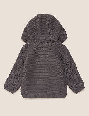 Pure Cotton Hooded Zip Cardigan (0-3 Yrs) Image 2 of 3
