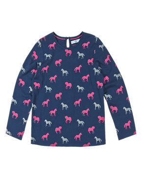 Pure Cotton Horse Embellished T-Shirt (1-7 Years) Image 2 of 3