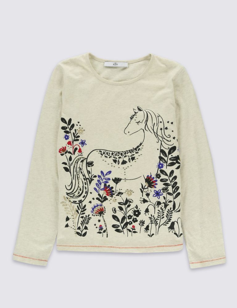 Pure Cotton Horse Print T-Shirt (5-14 Years) 2 of 5