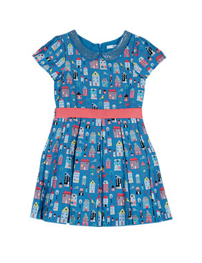 Pure Cotton House Print Prom Dress with Belt (1-7 Years) Image 2 of 3