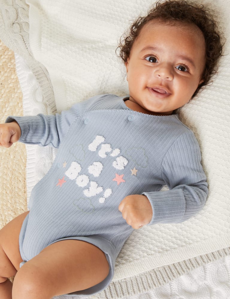 Pure Cotton It's A Boy Slogan Bodysuit (0-3 Mths) 1 of 5